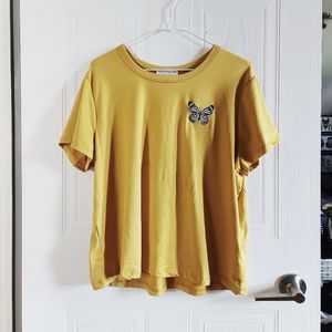 Yellow mustard embroidered t-shirt